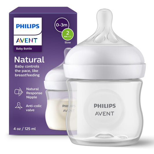 Philips Avent Natural Baby Bottle with Natural Response Nipple (Slow Flow, Flow 2), 4oz, SCY900/01