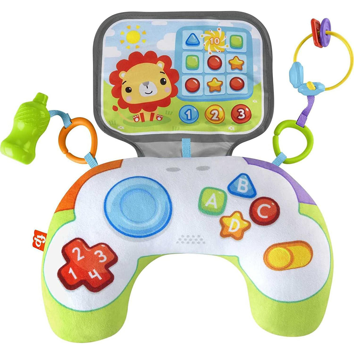 Fisher-Price Littlest Gamer Tummy Time Wedge with 2 Linkable Baby Toys for Newborn Gross Motor Skill & Sensory Development