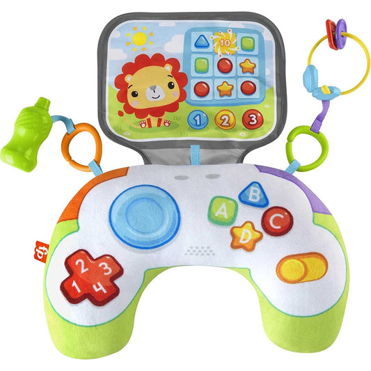 Fisher-Price Littlest Gamer Tummy Time Wedge with 2 Linkable Baby Toys for Newborn Gross Motor Skill & Sensory Development