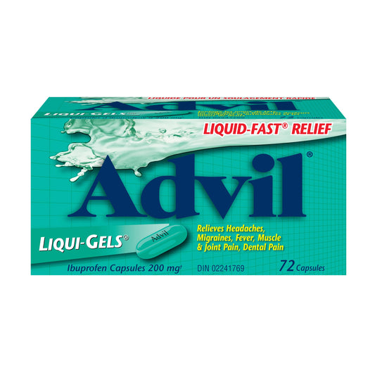 Advil Regular Strength Ibuprofen Pain Relief Liquid-Gels, Fast Acting Pain Relief for Migraine, Back, Neck, Joint, and Muscle Relief, 200mg (72 Count)