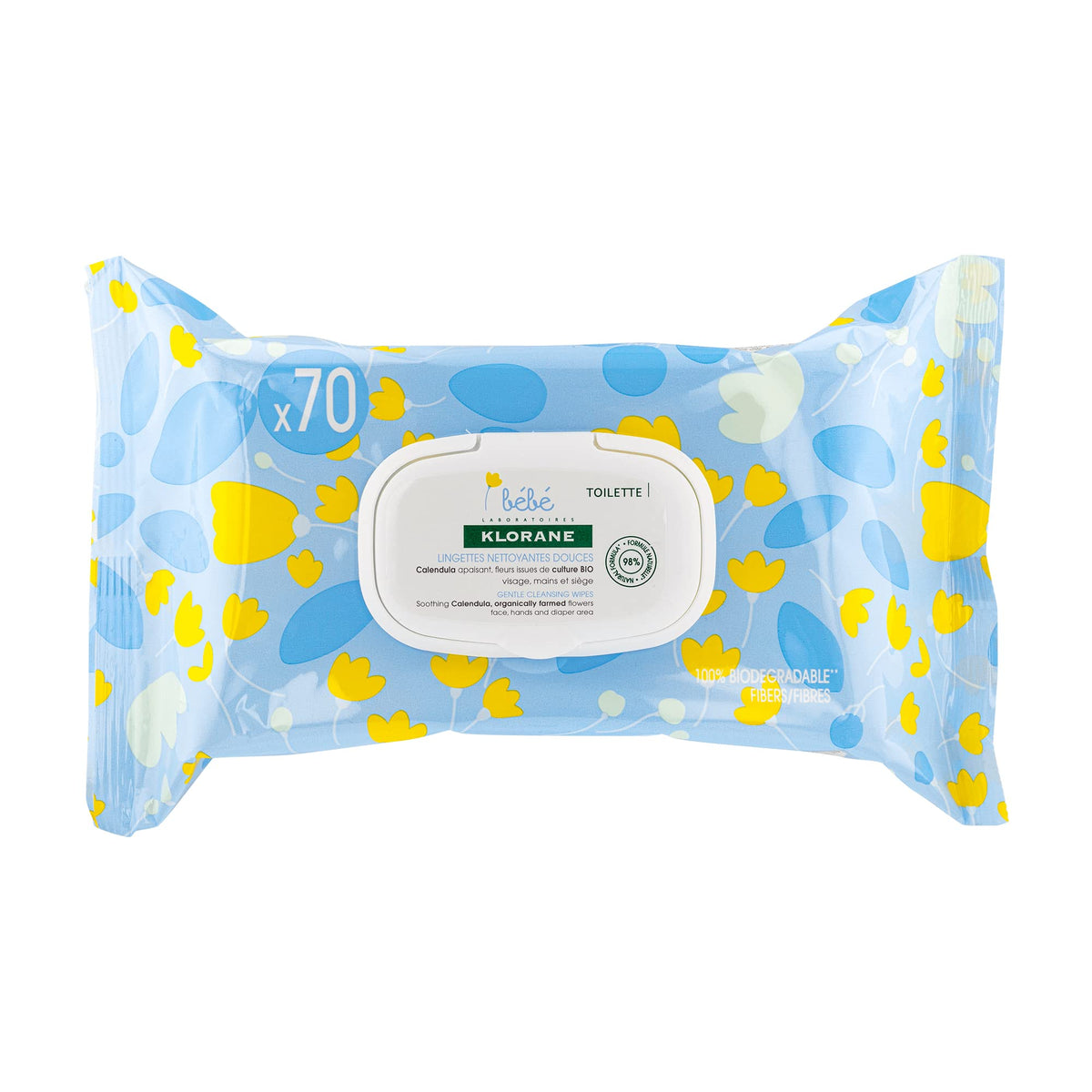 Klorane - Baby Gentle Body Wipes with Calendula - Normal to Dry Skin - Baby - Biodegradable - 70 wipes
