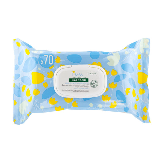 Klorane - Baby Gentle Body Wipes with Calendula - Normal to Dry Skin - Baby - Biodegradable - 70 wipes
