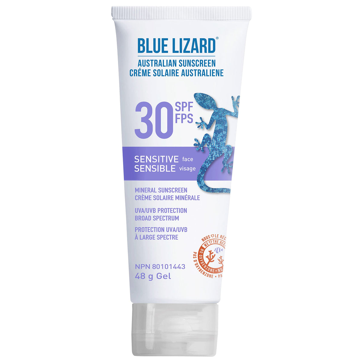 BLUE LIZARD Sensitive Face Mineral Sunscreen Lotion with Hydrating Hyaluronic Acid, SPF 30+, 48 ml Tube