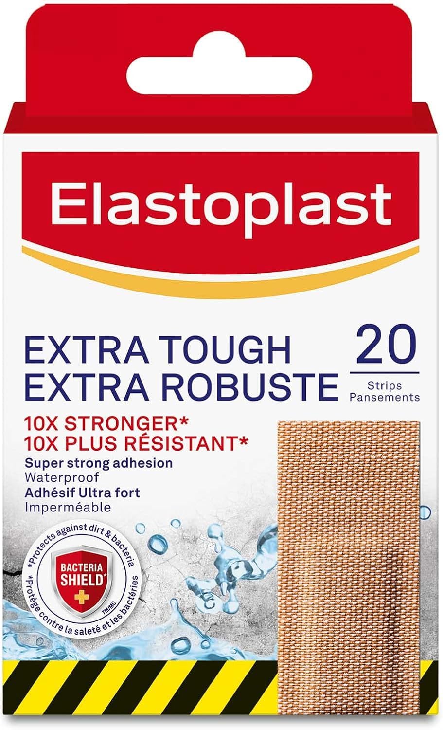 Elastoplast Extra Tough Waterproof Adhesive Bandages, 20 Strips, Assorted Sizes, Beige | Flexible Fabric | Durable Protection Super Strong Adhesion for Extra Strong Sticking Power
