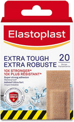 Elastoplast Extra Tough Waterproof Adhesive Bandages, 20 Strips, Assorted Sizes, Beige | Flexible Fabric | Durable Protection Super Strong Adhesion for Extra Strong Sticking Power