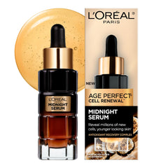 L'Oreal Paris Midnight Serum, Anti Aging Night Serum for Face with Vitamin E, Hyaluronic Acid and Antioxidants, Age Perfect Cell Renewal, Skincare, 30 ml