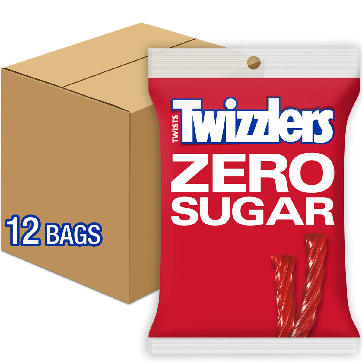 TWIZZLERS Zero Sugar Twists Strawberry Flavored Licorice Style, Chewy Candy Bags, 5 oz (12 Count)
