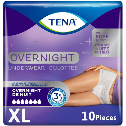 TENA Adult Incontinence, Discrete Disposable, Underwear, Comfortable Fit, Overnight Protection, Unisex, X-Large (L), 10 Count
