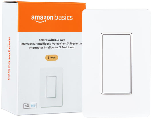Amazon Basics Smart Switch, 3-Way, Works with Alexa Only, 2.4 GHz Wi-Fi, No Hub Required, White