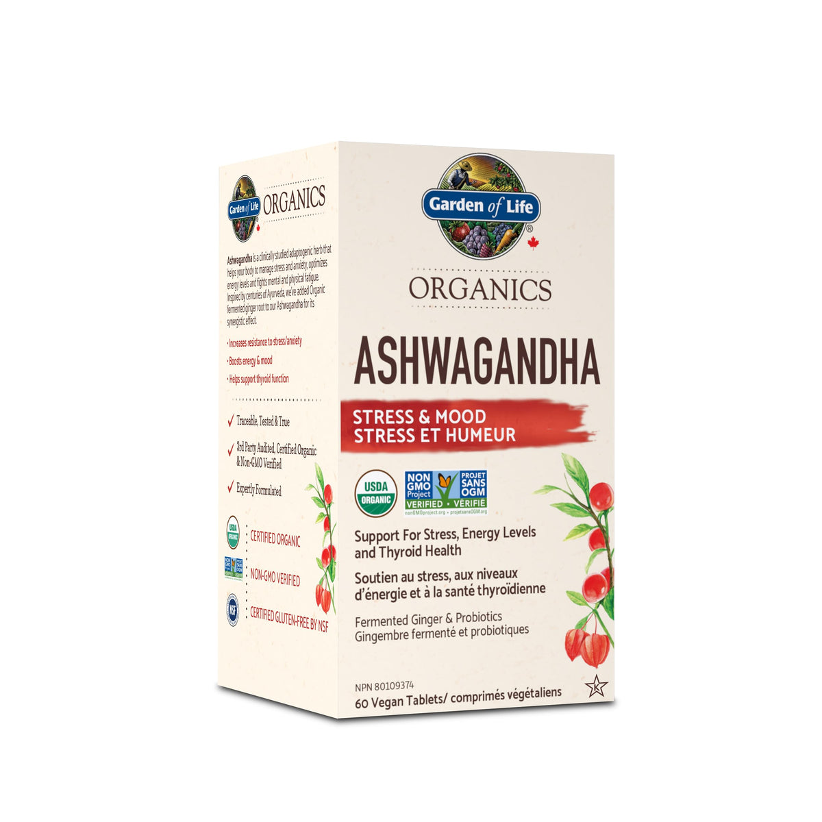 Garden of Life Organics Ashwagandha, 60 Tablets | Provides Energy and Mood Support, Helps Increase Resistance to Stress and Anxiety, Supports Thyroid Funcion | Non-GMO, Gluten-Free, Vegan, Kosher