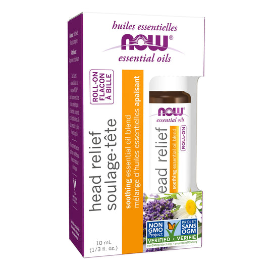 NOW Essential Oils, Head Relief Roll-On, Certified Non-GMO, Soothing Blend, Steam Distilled, Topical Aromatherapy, 10ml