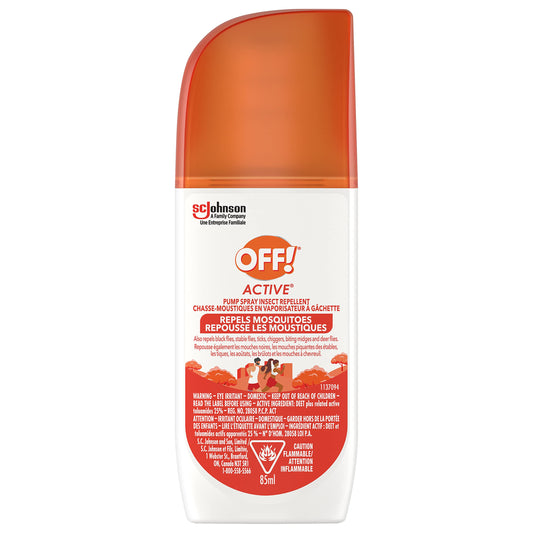 OFF! Active Insect and Mosquito Repellent Spray, 25% DEET, Long-Lasting Bug Protection for Camping & Outdoors, Safe for Clothing, 85 mL (Packaging May Vary)