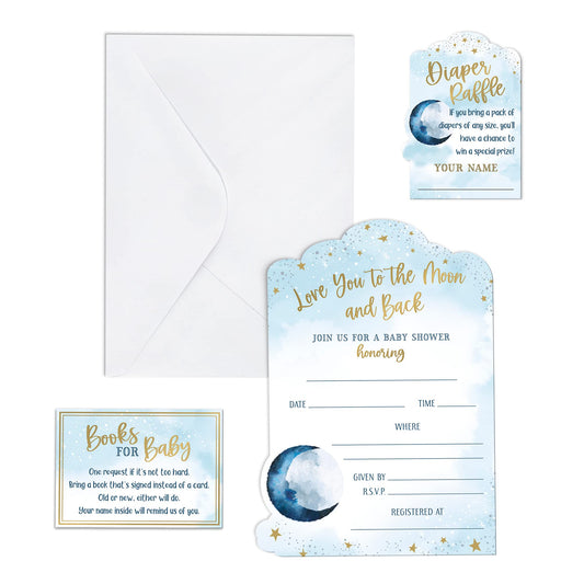 Lillian Rose''Love You to The Moon and Back'' Baby Shower Invitation Set, Blue