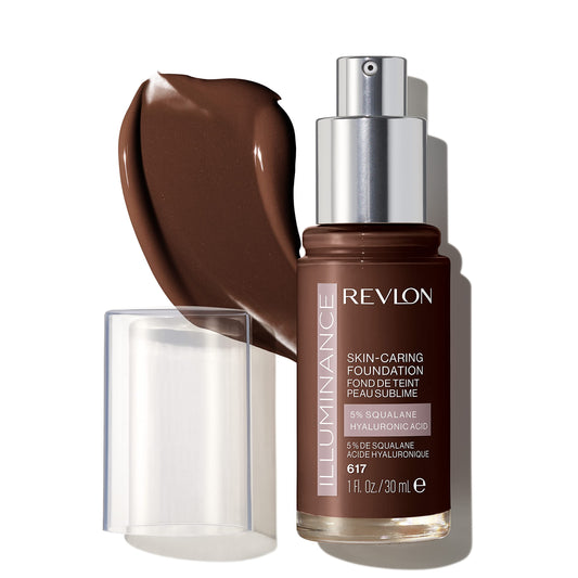Revlon Illuminance Skin-Caring Liquid Foundation, Hyaluronic Acid, Hydrating and Nourishing Formula with Medium Coverage, 617 Ebony (Pack of 1)