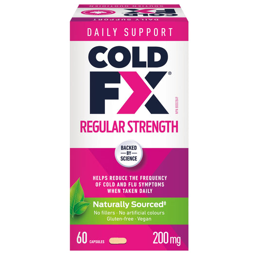 COLD-FX Daily Support Regular Strength, Helps reduce the frequency of Cold and Flu symptoms when taken daily, Formula contains uniquely derived extract from North American Ginseng, 60 Vegan Capsules