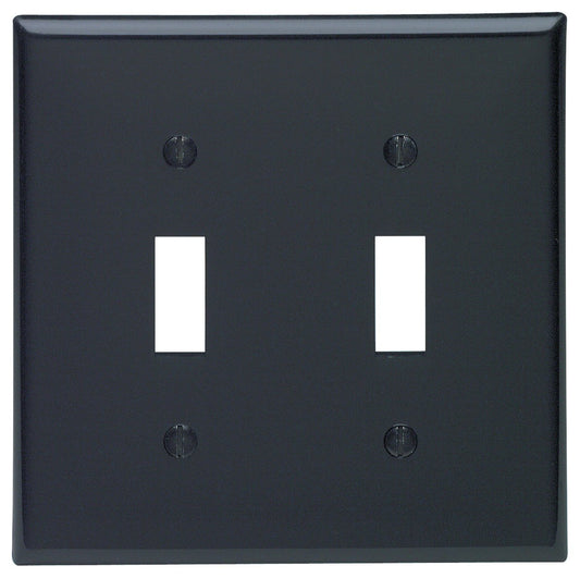 Leviton 2 Gang Toggle Device Switch Wallplate, Standard Size, Thermoplastic Nylon, Device Mount, 80709-E, Black