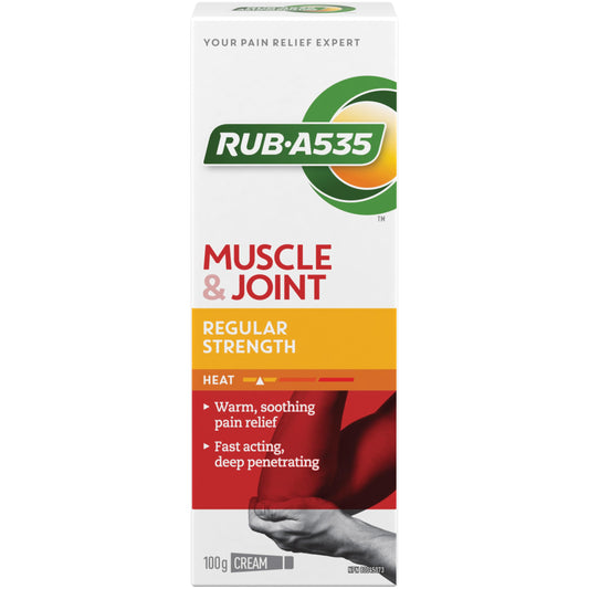 Rub-A535 Muscle & Joint Regular Strength Pain Relief Cream - Made in Canada, Fast Acting Pain Relief, Stainless and Greaseless, Works on Contact - 100g