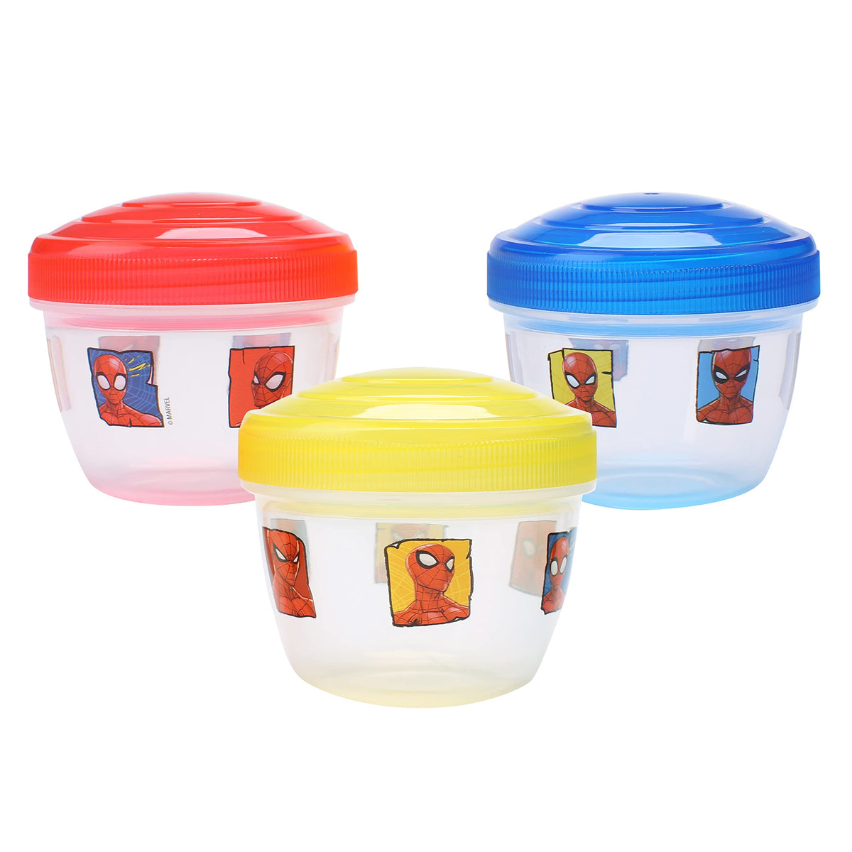 Spider-Man To Go Containers -Snack Container for Kids/Salad Dressing Food Storage Containers with Lids/BPA-Free- 3 Vibrant Colors with Loveable Character Designs Per Set-140ml each
