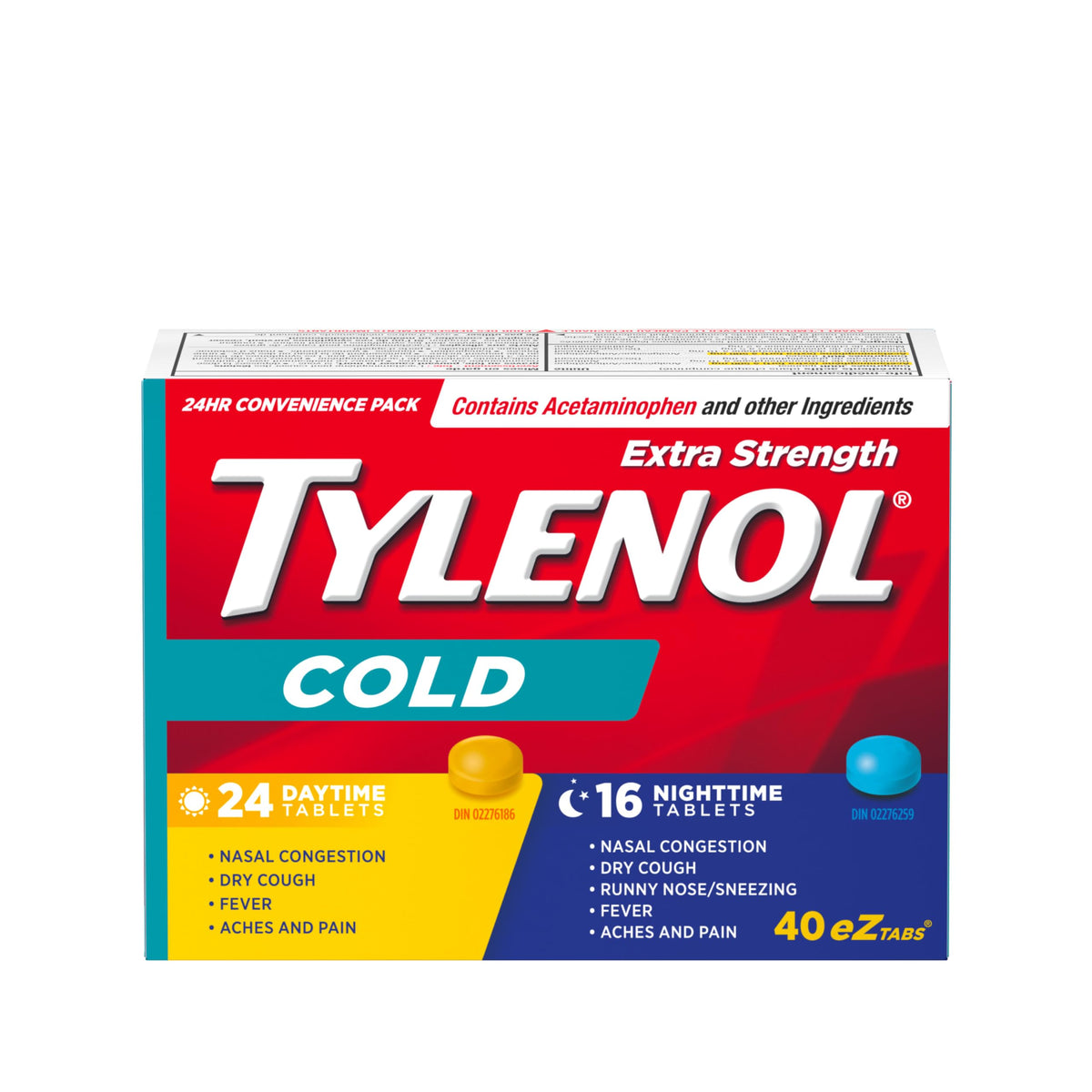 TYLENOL Extra Strength Cold eZ Tabs, Relieves Cold symptoms, Daytime and Nighttime, Convenience Pack, 40ct