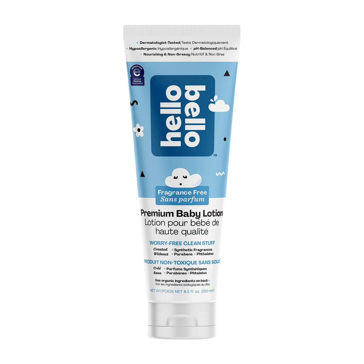 Hello Bello Baby Lotion - Fragrance Free | Dermatologist-Tested & Hypoallergenic for Sensitive Skin - Thoughtful Ingredients - Nourishing & Non-Greasy | 250 Milliliters
