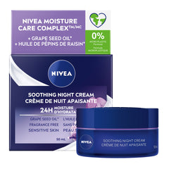 NIVEA Soothing Night Face Cream, 24H Moisture 50 mL | Night Face Moisturizer for Sensitive Skin with Grape Seed Oil