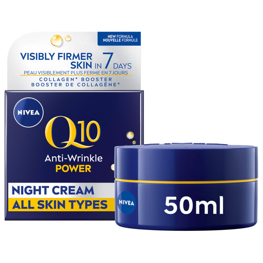 NIVEA Q10 Anti-Wrinkle Moisture Replenishment Night Cream for Face, Anti Wrinkle Firming Cream, Q10 and Argan Oil, Face Moisturizer for Dry to Very Dry Skin, Visibly Reduces the Look of Wrinkles, 50mL