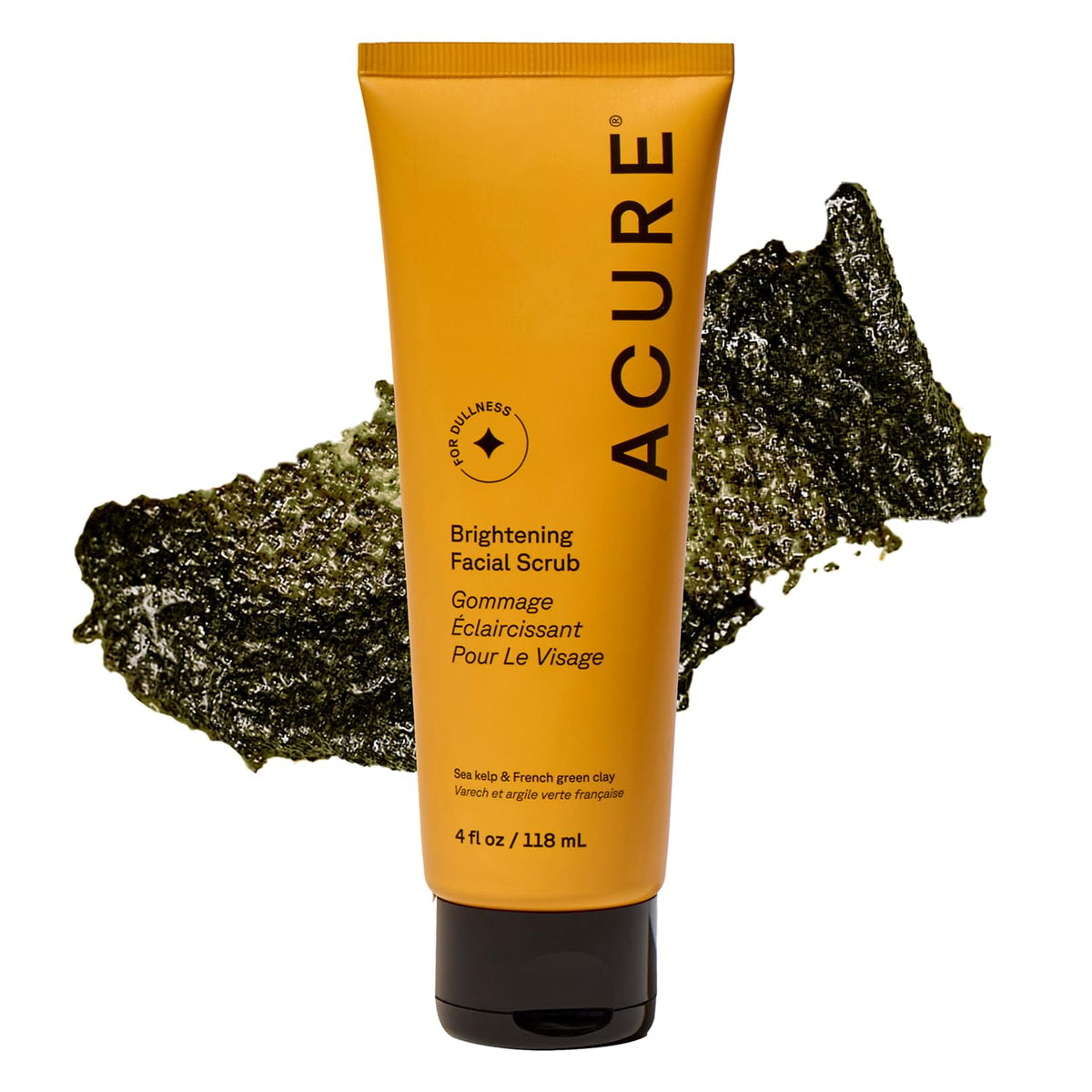 Acure Brightening Facial Scrub, Exfoliating Face Wash, Face Scrub for Women & Men for Radiant Skin, Facial Cleanser with Sea Kelp & French Green Clay, Gentle Exfoliant Cleanser Skin Care, 118ml