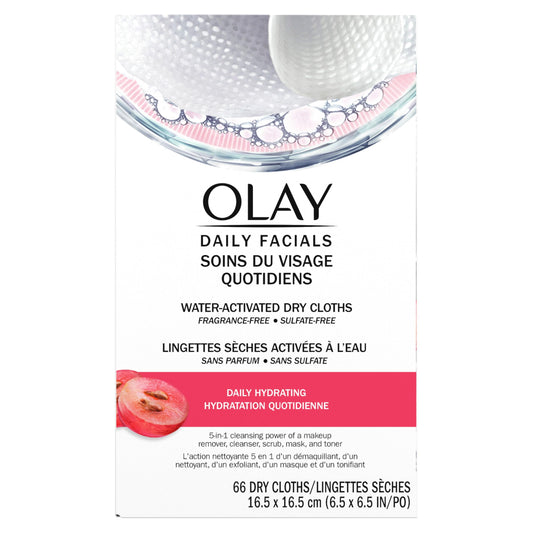 Olay Daily Facials Hydrating Cleansing Cloths, Moisturizing Makeup Remover, 66 Count