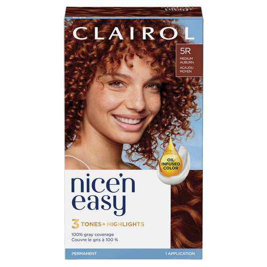 Clairol Nice'n Easy Permanent Hair Dye, 5R Medium Auburn | 100% Grey Coverage | Long‑Lasting, Natural‑Looking Colour & Shine |Pack of 1