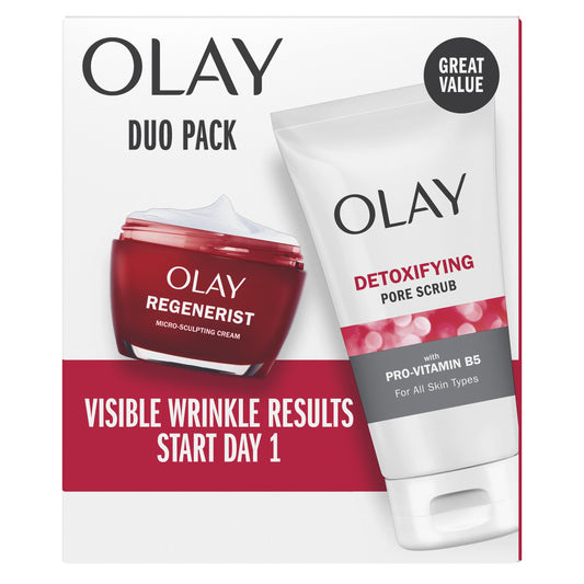 Olay Regenerist Advanced Anti Aging Duo Pack, Micro-sculpting Cream with Hyaluronic Acid and Niacinamide 50 mL, Pore Cleanser, 150 mL