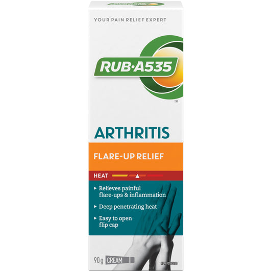 Rub-A535 Arthritis Flare-Up Relief Cream - Made in Canada, Fast Acting Pain Relief, Easy to Open Cap, Stainless and Greaseless - 90 g