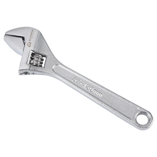 Olympia Tools 6" Adjustable Wrench, Heavy Duty Drop Forged Steel, Chrome Plated, Precision Machined Jaws, Rust Resistant