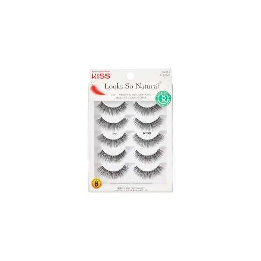 Kiss Lashes Look so Natural Multi Pack - 5 Pairs - Eyelashes 01, 0.05 Pounds ( Packaging May Vary )