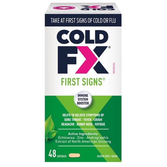 COLD-FX First Signs, Helps to Relieve Symptoms of Cold and Flu Symptoms with North American Ginseng Extract, Echinacea, Andrographis & Zinc, 48 Vegan Capsules