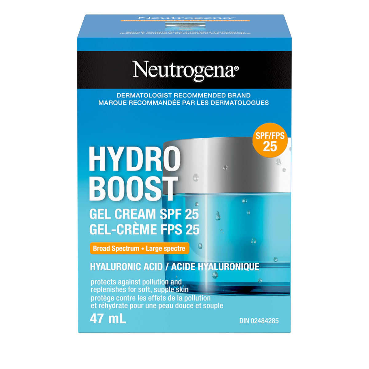 Neutrogena Hydro Boost Gel Cream with SPF 25 - Broad Spectrum UVA/UVB Protection & Hyaluronic Acid - Lightweight Oil-Free Facial Moisturizer for Smooth, Hydrated Skin - Non-Comedogenic, 47mL