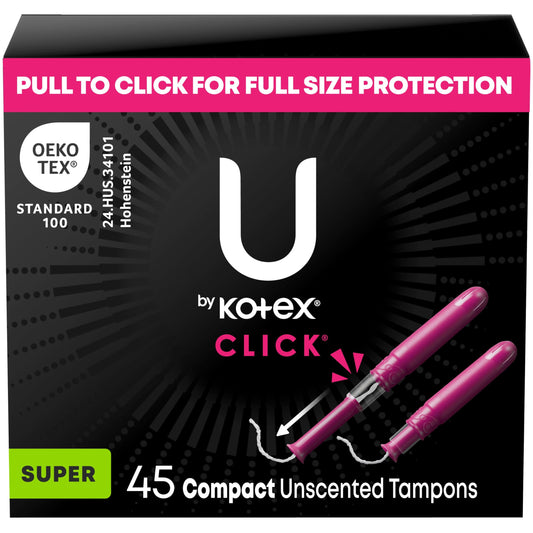 U by Kotex Click Compact Tampons, Super Absorbency, Unscented, 45 Count
