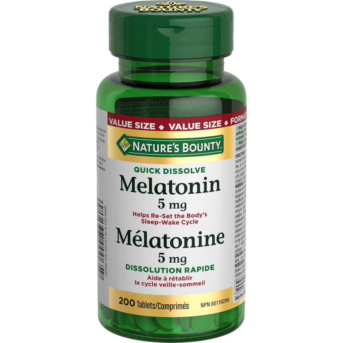 NATURE'S BOUNTY Melatonin, Quick Dissolve 5mg Tablets, Helps To Fall Asleep, Increase Total Sleep Time, Fall Asleep Faster, And Reset Sleep Wake Cycle, 44 g