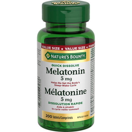 NATURE'S BOUNTY Melatonin, Quick Dissolve 5mg Tablets, Helps To Fall Asleep, Increase Total Sleep Time, Fall Asleep Faster, And Reset Sleep Wake Cycle, 44 g