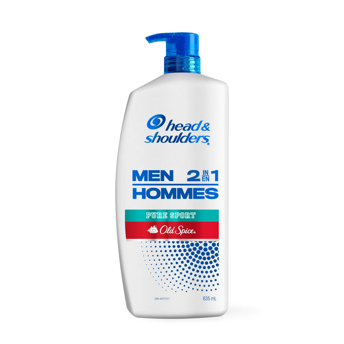 Head and Shoulders Mens 2 in 1 Dandruff Shampoo and Conditioner, Anti-Dandruff Treatment, Old Spice Pure Sport for Daily Use, Paraben Free, 835 mL