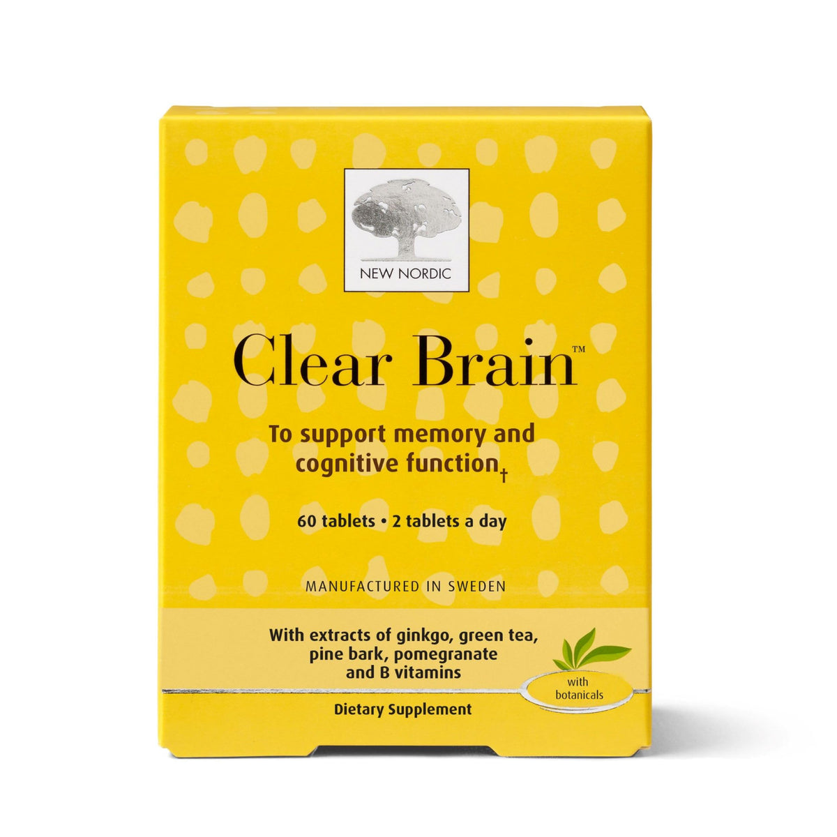 New Nordic Clear Brain, 60 Tablets, 30-Day Supply, Supports Mental Clarity, Concentration & Sharp Focus with Walnut, Ginkgo Biloba, Green Tea Extract