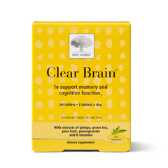 New Nordic Clear Brain, 60 Tablets, 30-Day Supply, Supports Mental Clarity, Concentration & Sharp Focus with Walnut, Ginkgo Biloba, Green Tea Extract