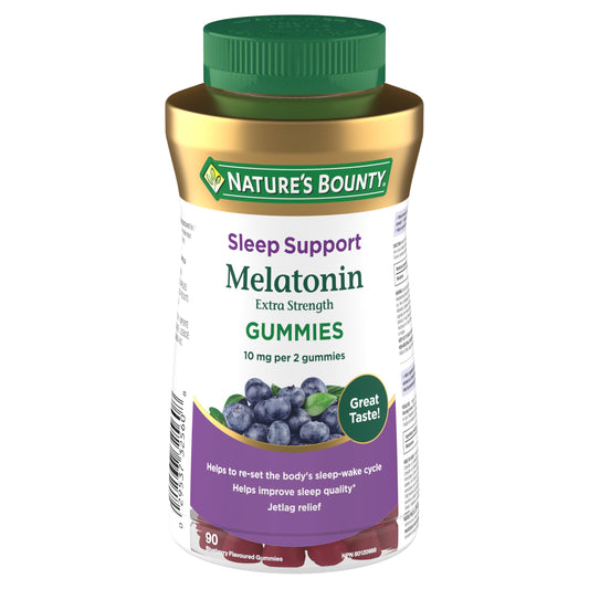NATURE'S BOUNTY Melatonin Gummies, Helps To Fall Asleep Faster, Increase Total Sleep Time, Reduce Effects Of Jet Lag & Reset Sleep Wake Cycle, Blueberry Flavour, 225 g