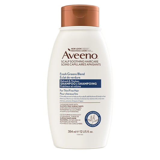 Aveeno Fresh Greens Blend Volumizing Shampoo, Cucumber, Rosemary, for Fine Hair, 12 fl oz