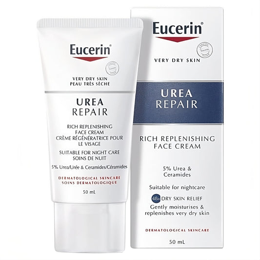 EUCERIN Urea Repair Replenishing Night Face Cream for Dry to Very Dry Skin | Face, 50mL | 5% Urea Cream | Ceramide Cream | Fragrance-free Cream| Non-Greasy Cream | Recommended Brand by Dermatologists