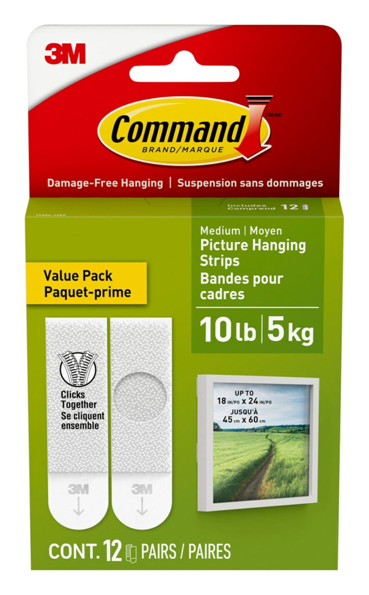 Command Medium Picture Hanging Strips, Damage Free Hanging Picture Hangers, No Tools Wall Adhesives for Wall Decor, 12 White Adhesive Pairs (24 Command Strips)