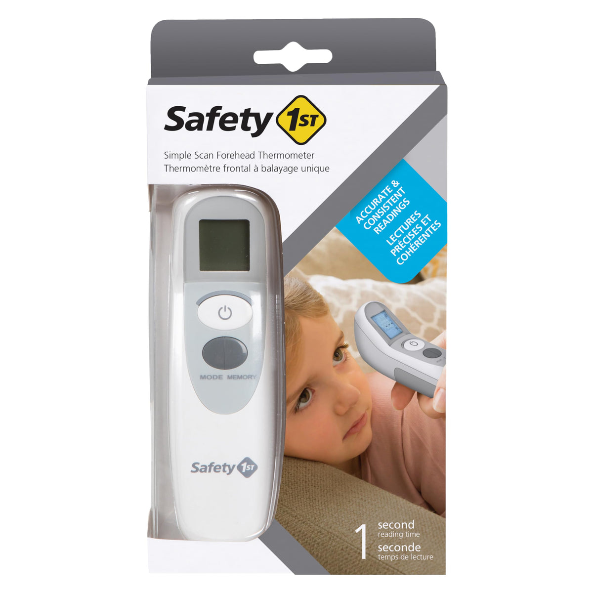 Safety 1st Digital Simple Scan No-Touch Forehead Thermometer – Instant & Accurate Readings, Fever Light™ Alert, Silent Night Mode, Memory Function, Also Measures Liquids, Baby Food & Bath Water – For Babies, Kids & Adults