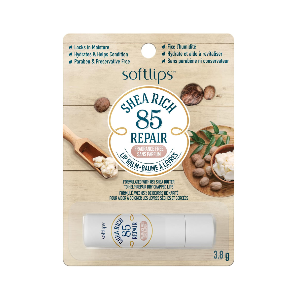 Softlips Shea Rich 85 Repair | Fragrance Free Lip Balm | 85% Shea Butter | For Dry, Chapped Lips | Moisturizing and Nourishing Lip Care | Preservative Free