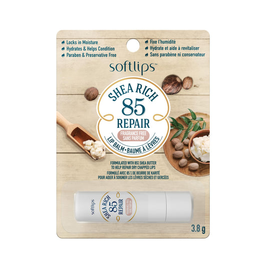 Softlips Shea Rich 85 Repair | Fragrance Free Lip Balm | 85% Shea Butter | For Dry, Chapped Lips | Moisturizing and Nourishing Lip Care | Preservative Free