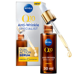 NIVEA Q10 Anti Wrinkle Specialist Dual Action Face Serum for Women, Anti Aging Day Serum with Pure Q10 to Effectively Prevent and Reduce the Look of Wrinkles, 30mL