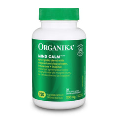 Organika Canadian-Made Mind Calm- with Magnesium Bisglycinate, L-Theanine, GABA, Inositol- Promotes Relaxation and Calm without Drowsiness- 120vcaps